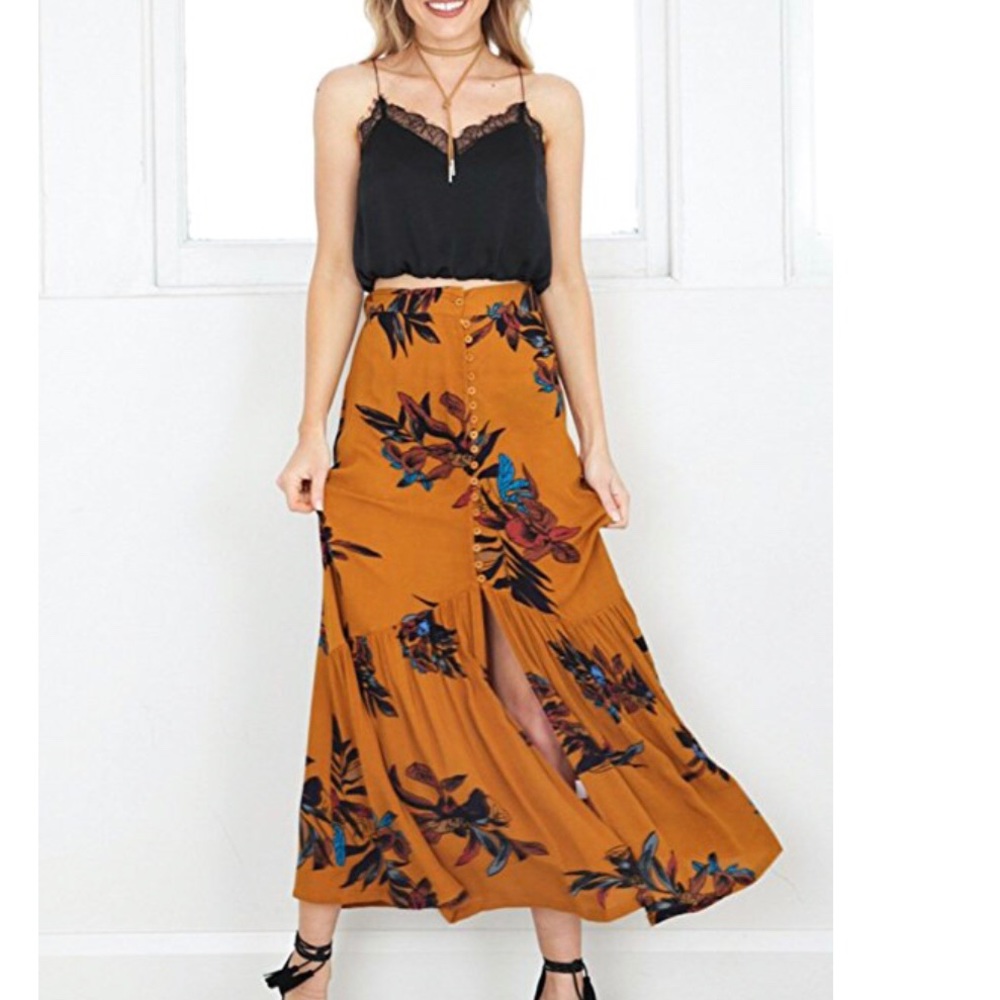 Boho Split Floral Maxi Skirt